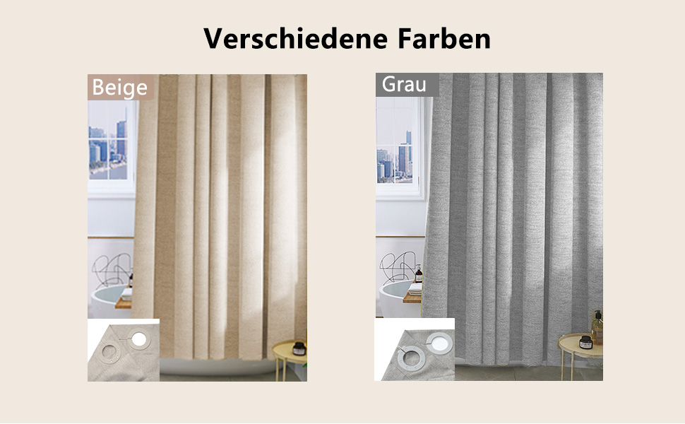 Штора для душу YISURE бежева льоноподібна, 120x200 см, водонепроникна, текстильна, машинне прання