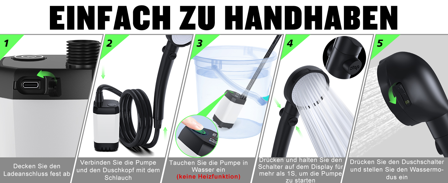 Портативна кемпінгова душ з акумулятором 6000mAh, з насосом та індикатором температури, набір для кемпінгу, відпочинку на природі, миття авто, пляжу, подорожей, для тварин, білий