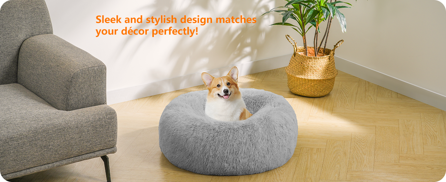Ортопедичне ліжко для собак круглої форми, м'яке ліжко-лежанка для собак та котів, ліжко-софа Donut, зручний кошик для собак, можна прати, діаметр 70 см, сірий колір, розмір 70 x 70 x 20 см