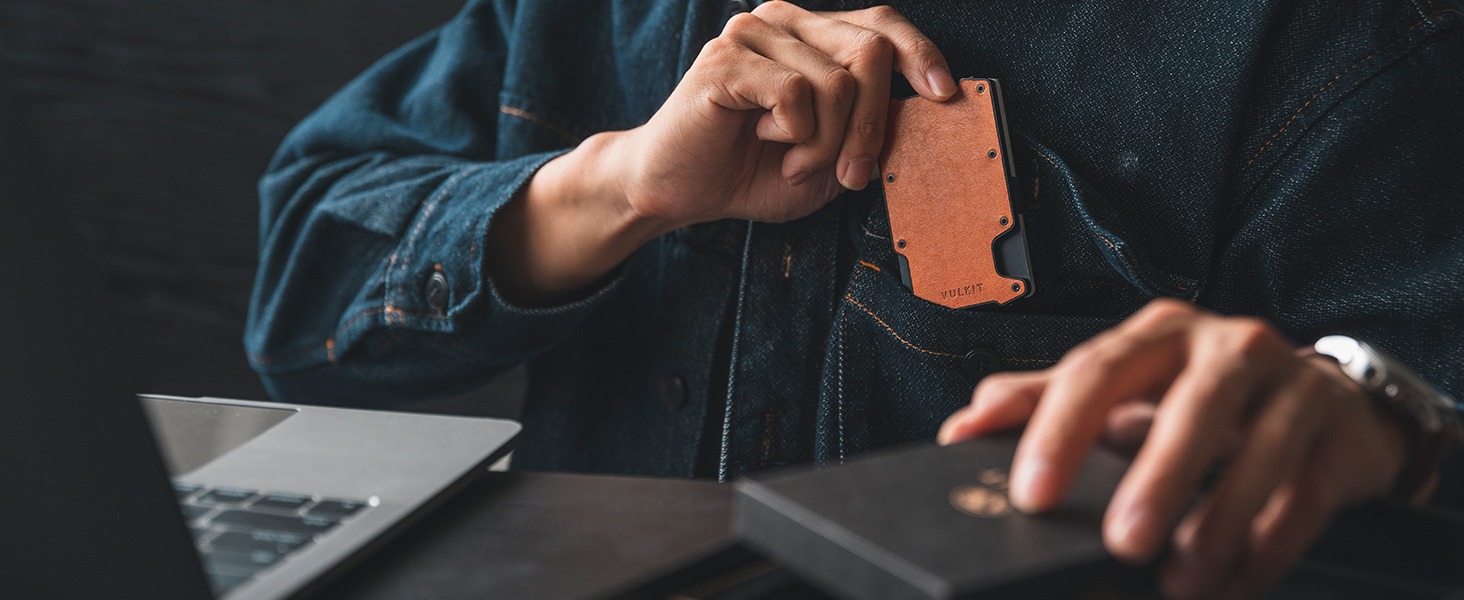 VULKIT: Шкіряне картхолдер з відділенням для грошей, RFID-захистом та Airtag, для чоловіків, Lite-walnut