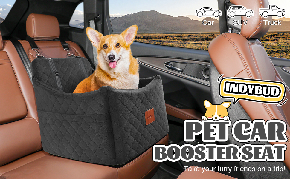 Автокрісло для собак середніх та маленьких порід, сіре, з кишеньками для зберігання та поводок. З піднятою спинкою.