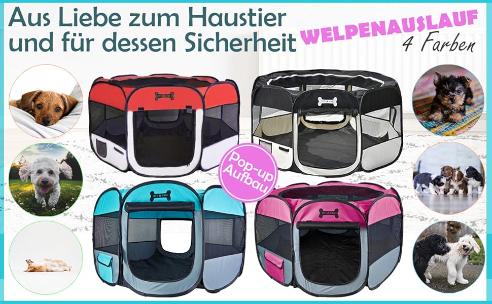 Вольєр для цуценят Petigi XL, 115x115x65 см, рожевий. Підходить для собак, кроликів, морських свинок, котів.