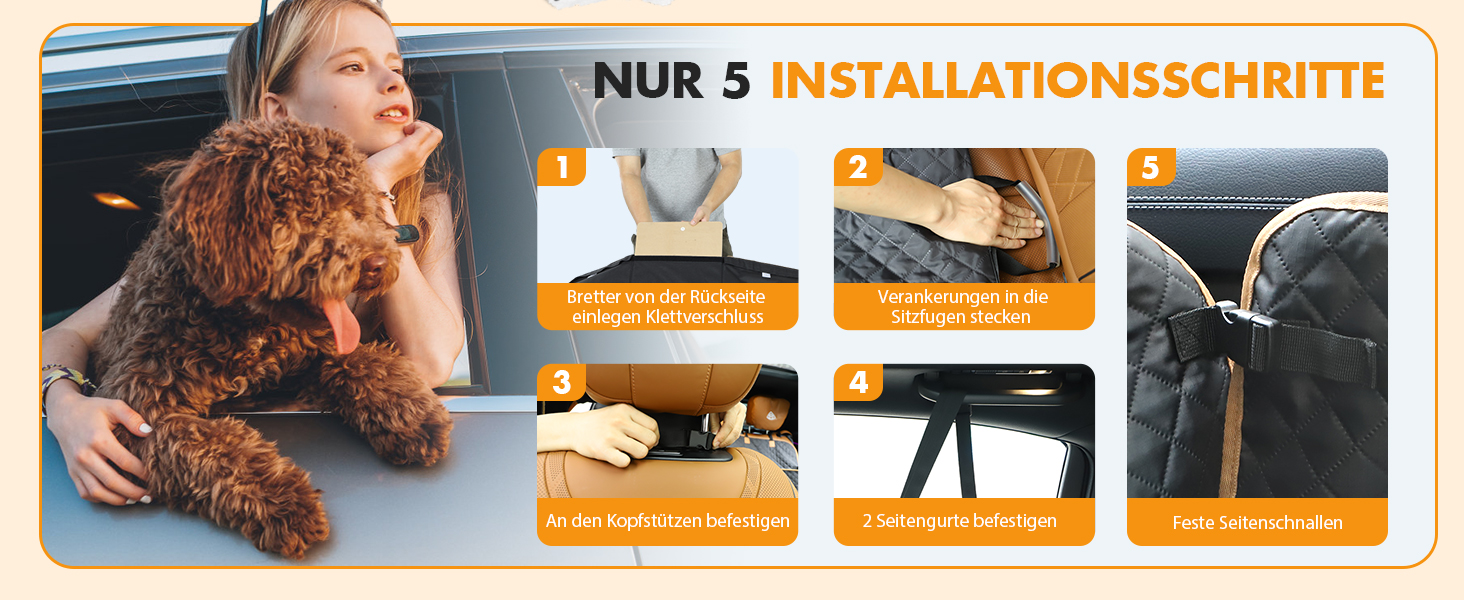 Водонепроникний килимок для собак у машину, чорний, XXL (130x65x54 см) з дерев'яною платформою та ременями безпеки