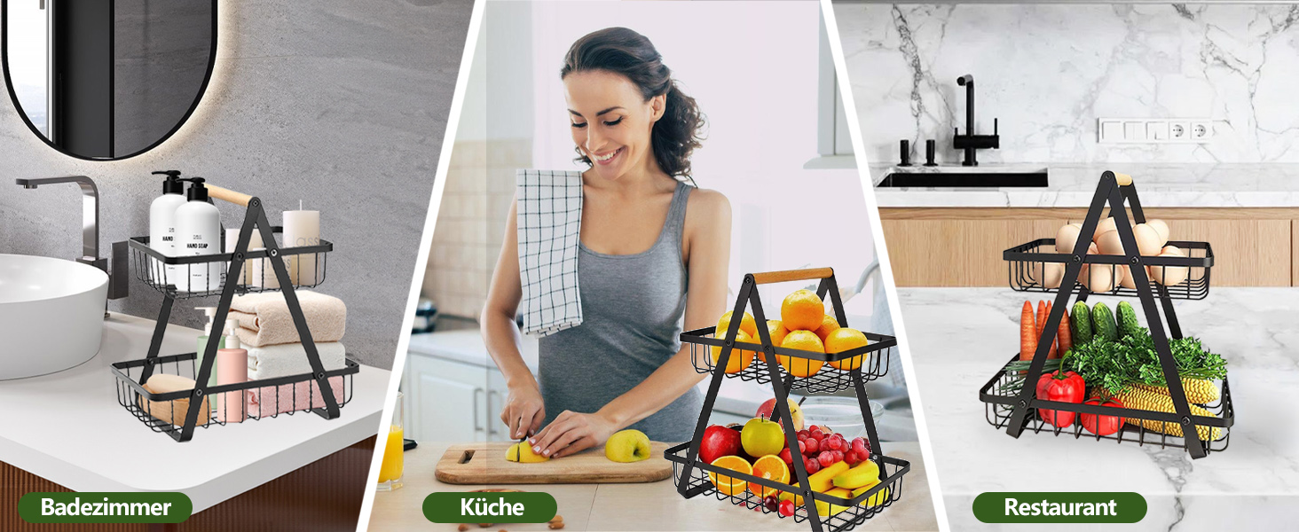 Металева етажерка для фруктів Stöckig – 3 яруси, чорна, для кухні, вітальні, офісу