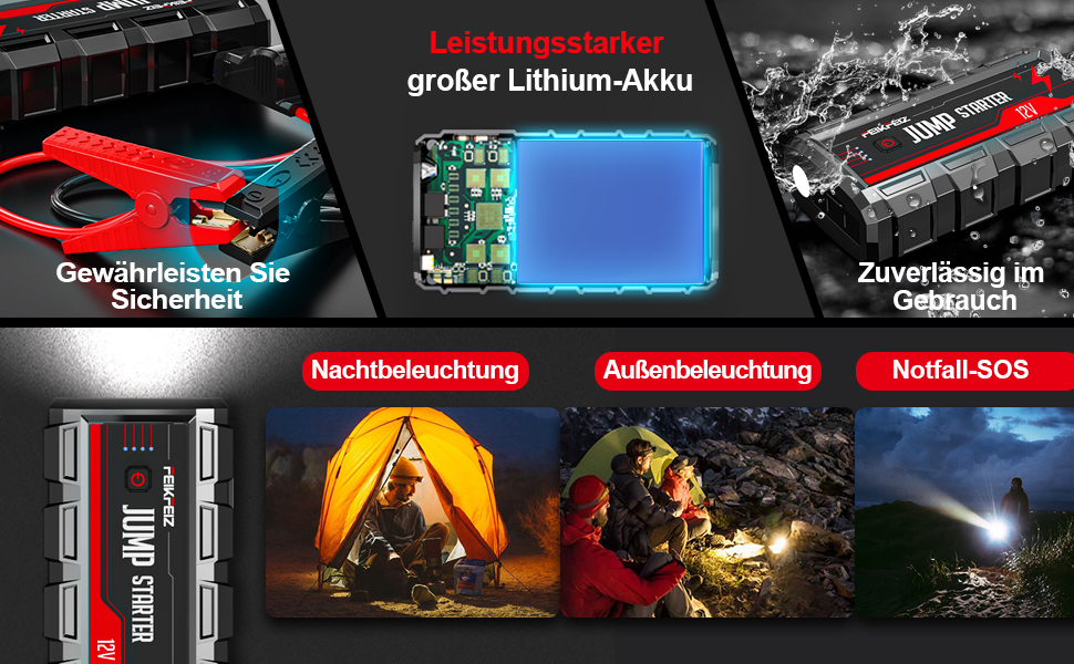 Powerbank Starthilfe 6000A: Зарядний пристрій для автомобіля 26800mAh, 12V, для бензинових та дизельних двигунів (до 10.0L), з LED ліхтариком та USB3.0 виходом