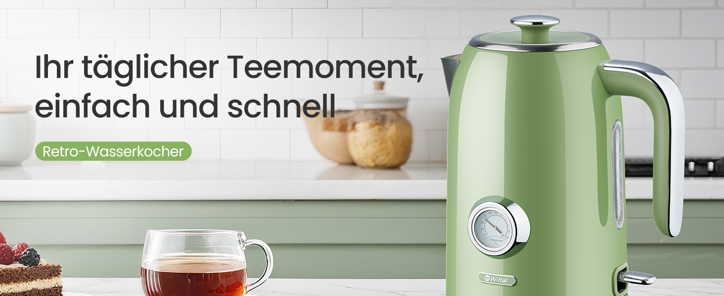 Набір чайник та тостер Retro Green, 1.7L, 2200W, нержавіюча сталь, з регулюванням температури