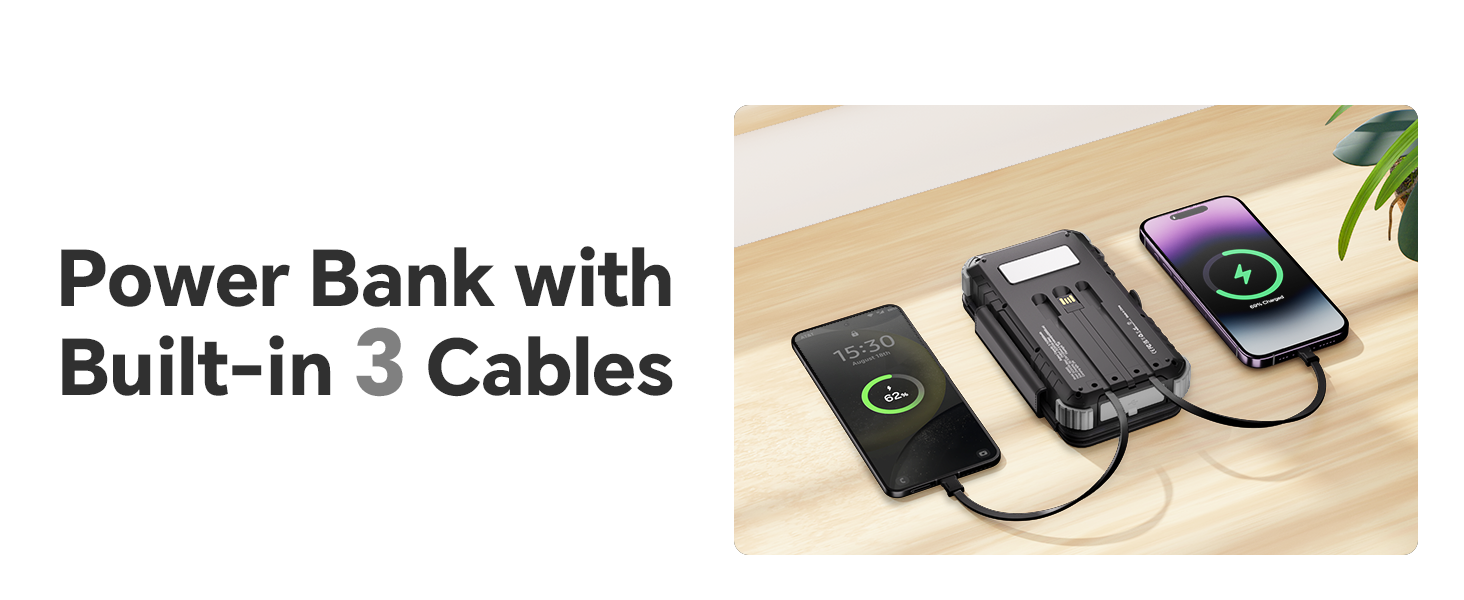 Сонячний Power Bank 26800mAh з 5 виходами USB та USB-C, водонепроникний, з ліхтариком та карабіном, для кемпінгу та зарядки телефонів/планшетів (сірий)