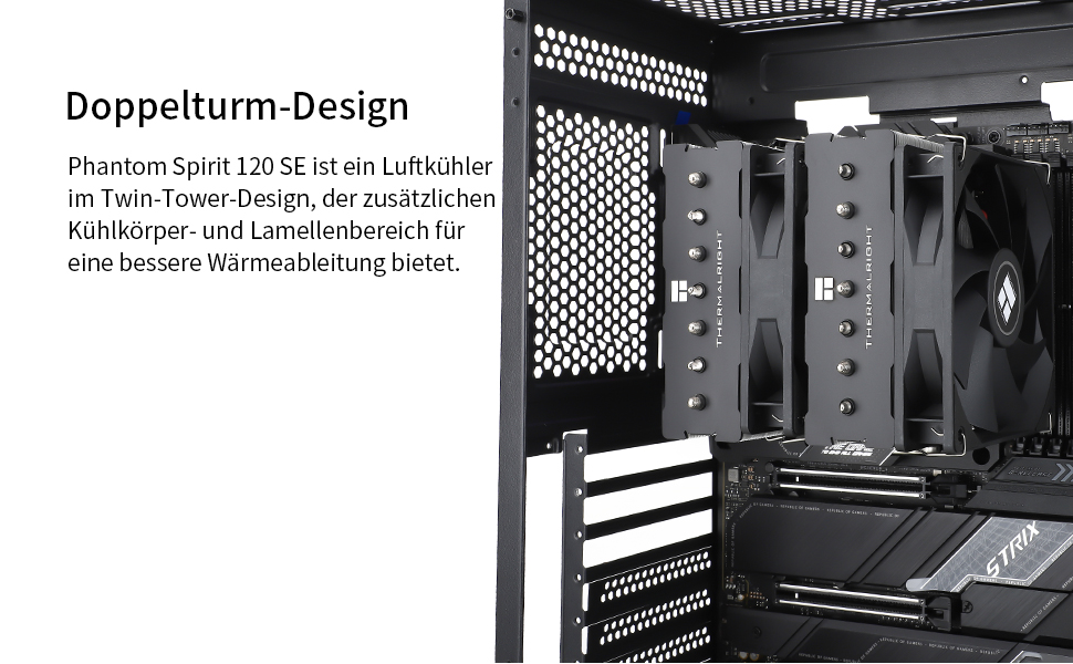 Thermalright Phantom Spirit 120 SE: Повітряний кулер для CPU з 7 heatpipes, 120mm вентилятором, технологією AGHP 4.0 та S-FDB підшипником. Сумісний з AMD AM4/AM5 та Intel 1700/1150/1151/1200 сокетами.