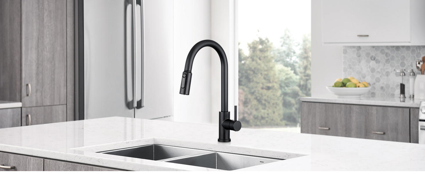 Кухонний змішувач CREA з висувною лійкою, 360° обертання, 3-х режимний, матовий чорний