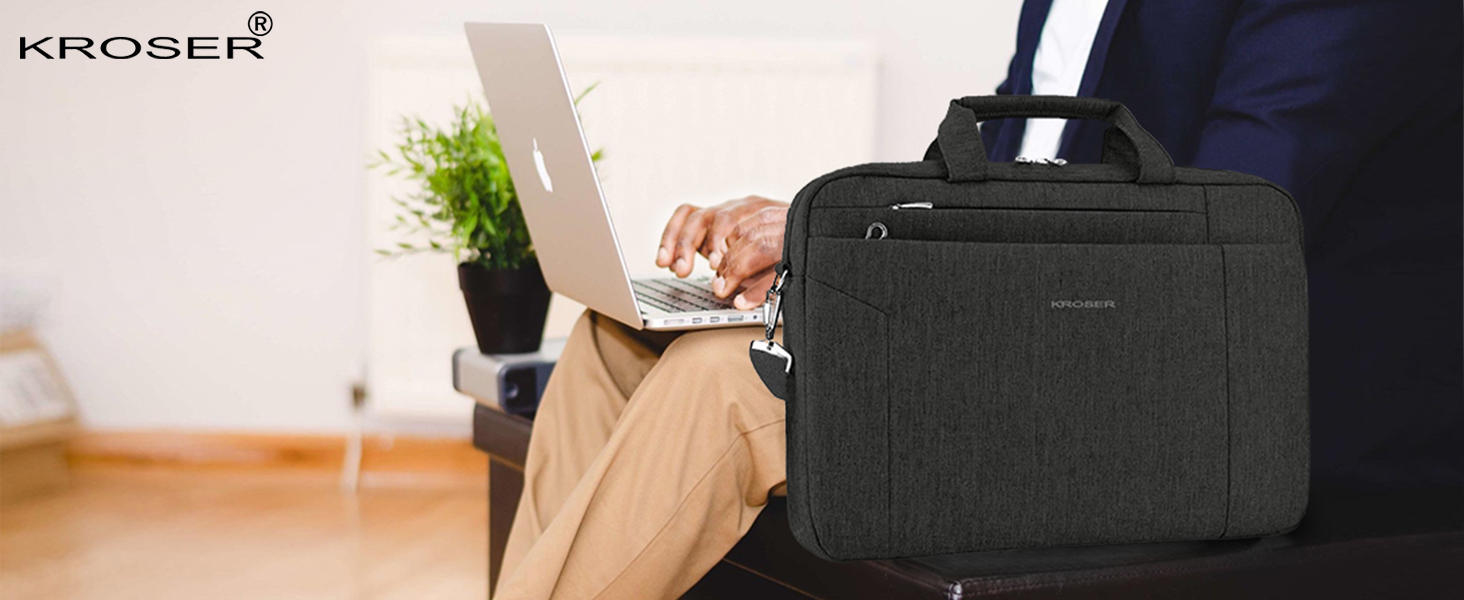 KROSER Laptop Bag 15.6 Inch Laptop Bag Briefcase Tablet Bag Shoulder Bag Crossbody Bag Water-Resistant Satchel Business Laptop Bag for Women and Men - Black MEHRWEG
