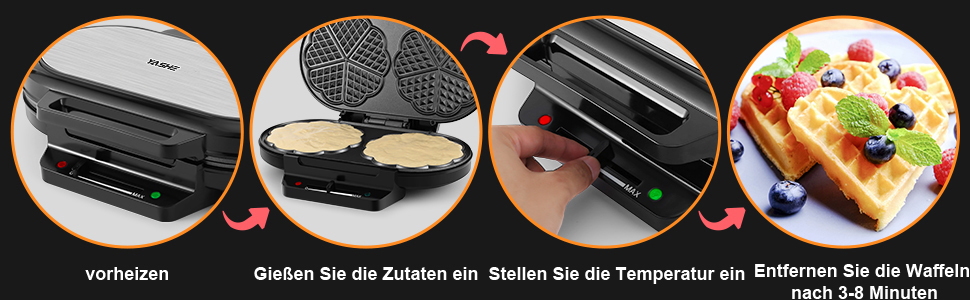Heart-Shaped Waffle Maker - YASHE SW-2122M - Double Waffle Plates, Non-Stick Coating, Adjustable Temperature, 1200W