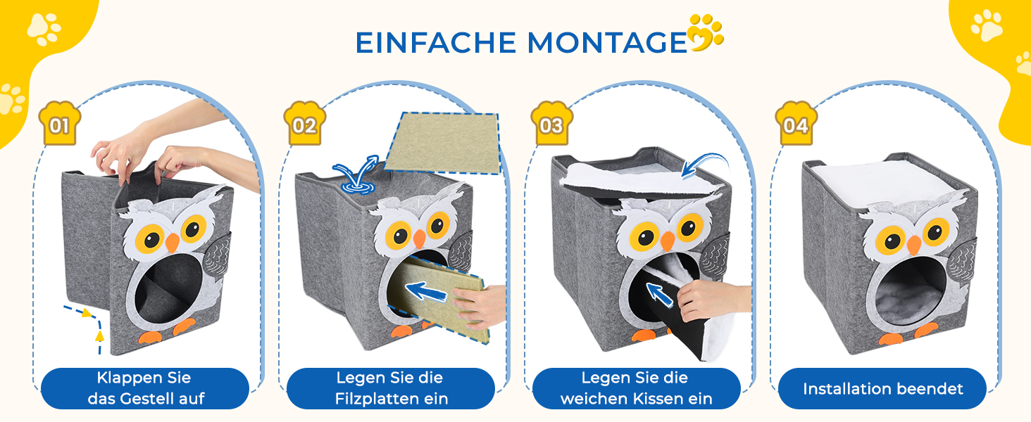 Кігтеточка-будиночок для котів Dripex з 2 поверхів, філц, з подушкою, 30 x 35 x 35 см (Сова)