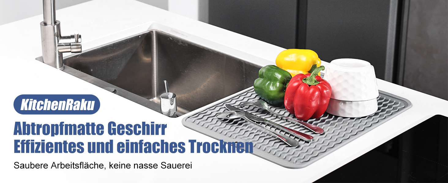 Килимок для посуду KitchenRaku 40x45 см, силіконовий, термостійкий, неслизький, для мийки, кухонний килимок