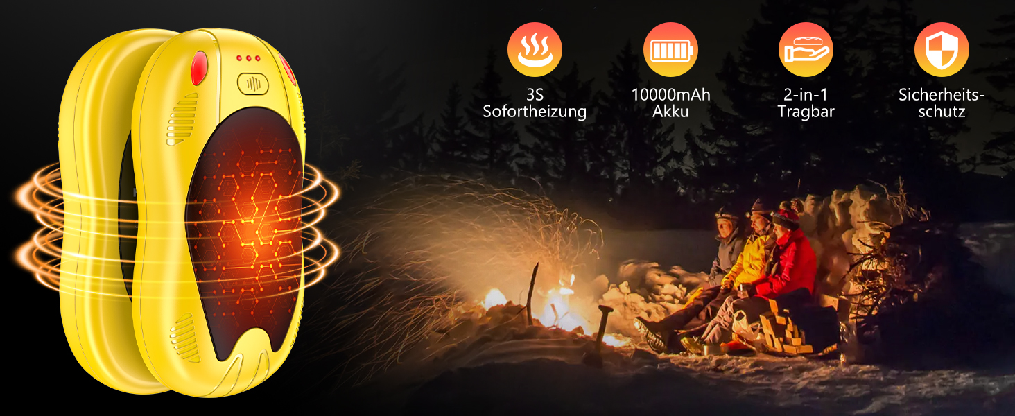Електричні грілки для рук з акумулятором 10000mAh, 2 шт., з двостороннім нагрівом, USB, 3 режими, для кемпінгу та активного відпочинку