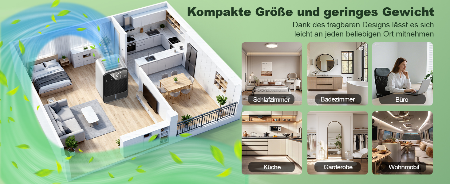 Електричний осушувач повітря автоматичний 1800 мл з функцією відтавання, таймером та LED-дисплеєм для спальні, ванної кімнати та шафи (650 мл/24 год)