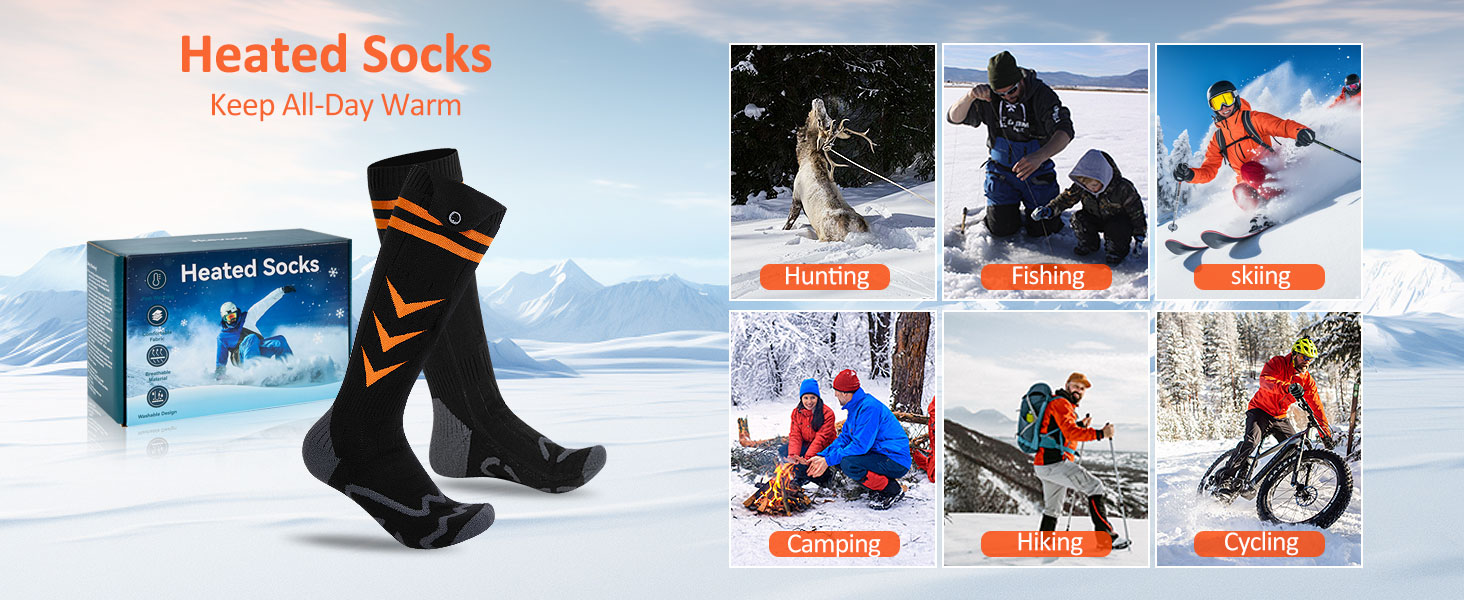 Гріючі шкарпетки Jkevow для чоловіків та жінок, 5V, 5000mAh, з контролем через додаток, 4 режими нагріву, для катання на лижах, піших прогулянок, велоспорту, чорного кольору