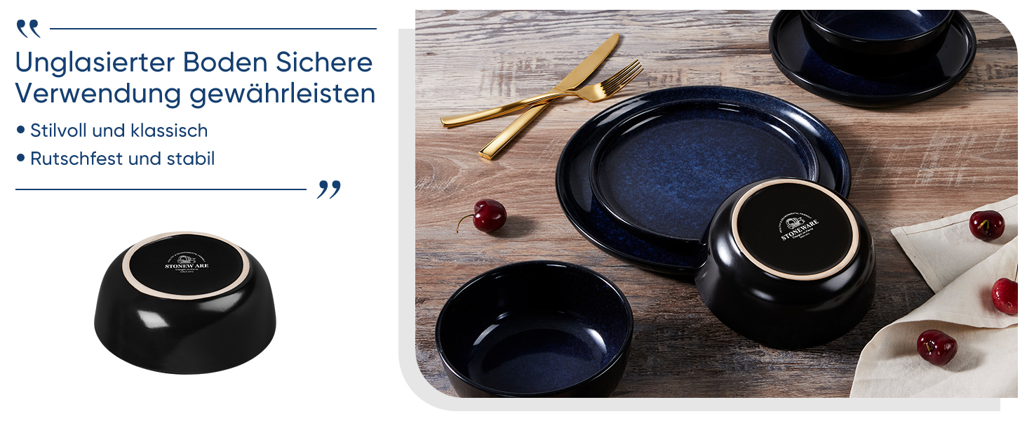 Набір посуду HaWare на 6 осіб, 18 предметів: тарілки з реактивної глазурі, комплект посуду для сервірування столу (Edelblau)