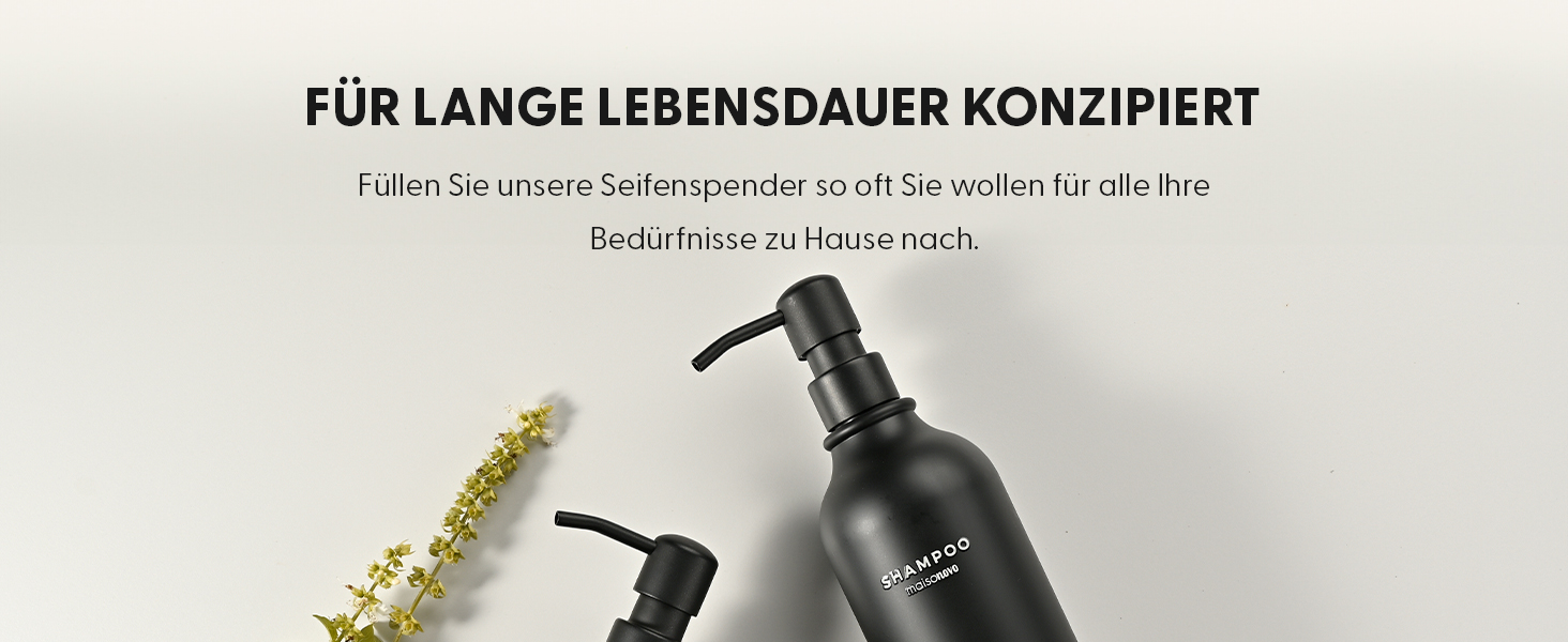 Шампунь MaisoNovo: Набір з 3 флаконів (500 мл) для самостійного наповнення, дозатор з чорним насосом, настінний кріплення, прозорий колір