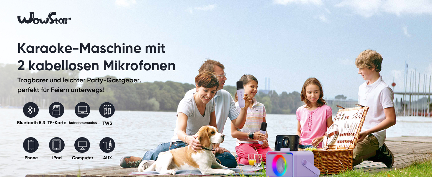Караоке Машина з 2 Мікрофонами: Портативна Bluetooth Колонка для Караоке з Мікрофонами - Ідеальний Подарунок для Дорослів та Дітей