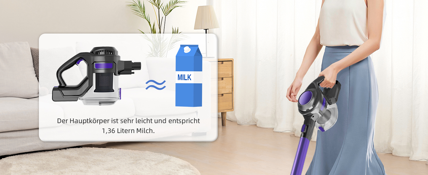 Бездротовий пилосос Authmic 40000Pa з HEPA-фільтрами, 50 хвилин роботи, 450W, для твердих поверхонь та килимів