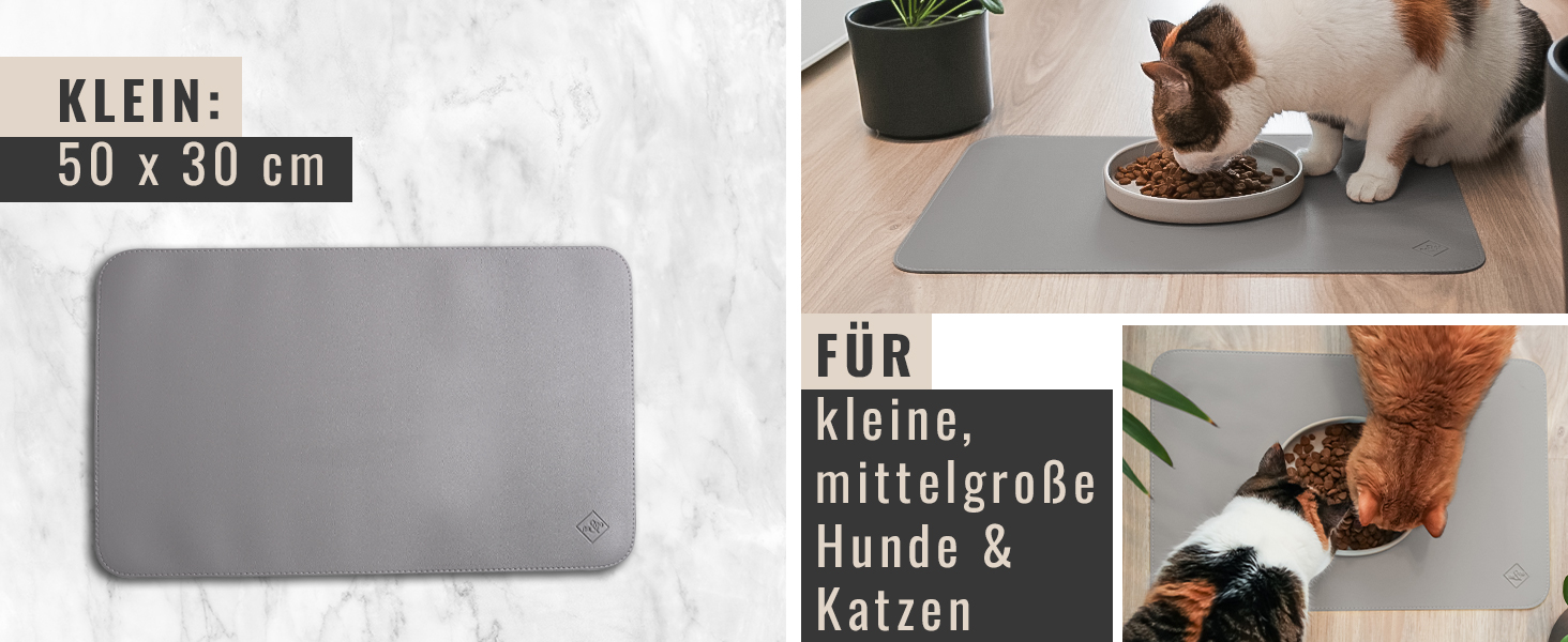 Підкладка під миску для котів та маленьких собак ne&no® - неслизька, водовідштовхувальна, з веганської шкіри (60 x 40 см, cool grey)