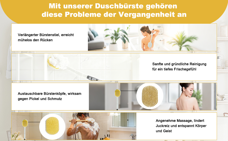 Рюкенbürсте для спини 50 см: складана щітка для душу з довгим руків'ям для ексфоліації, суха щітка для душу, щітка для ванни з змінною насадкою, підходить для людей похилого віку