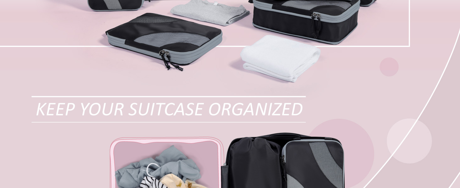 Органайзери для валізи BAGSMART компресійні, набір 6 шт., чорні - ідеальний органайзер для подорожей та ручної поклажі