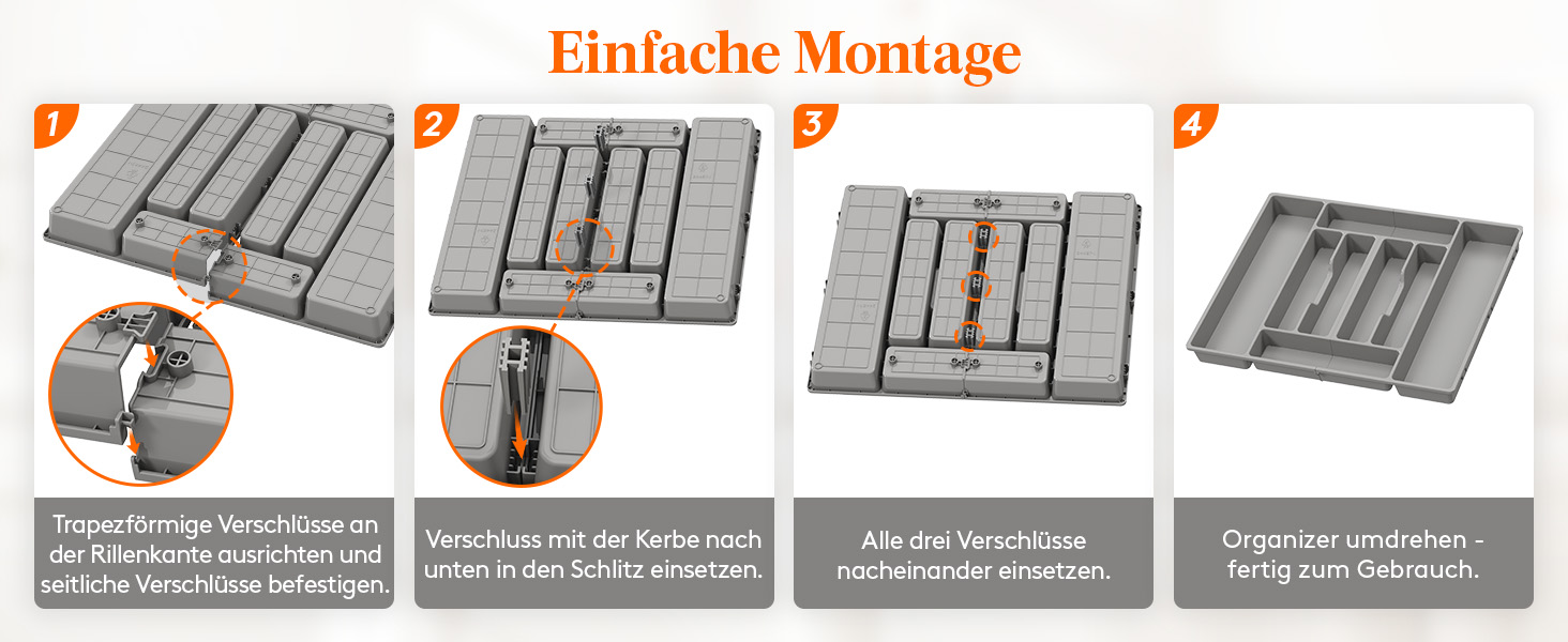 Органайзер для столових приборів Lifewit, 51.6x42 см, для 60 предметів, знімний тримач, пластиковий лоток для ложок, виделок, ножів у шухляду
