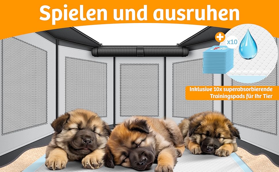 LOVPET® Indoor/Outdoor Dog Playpen - Puppy Pen, Dog Cage with Oxford Fabric, Small Animal Enclosure, Cat Run - Includes Toys & Pads, 72x72x43cm, Anthracite Gray