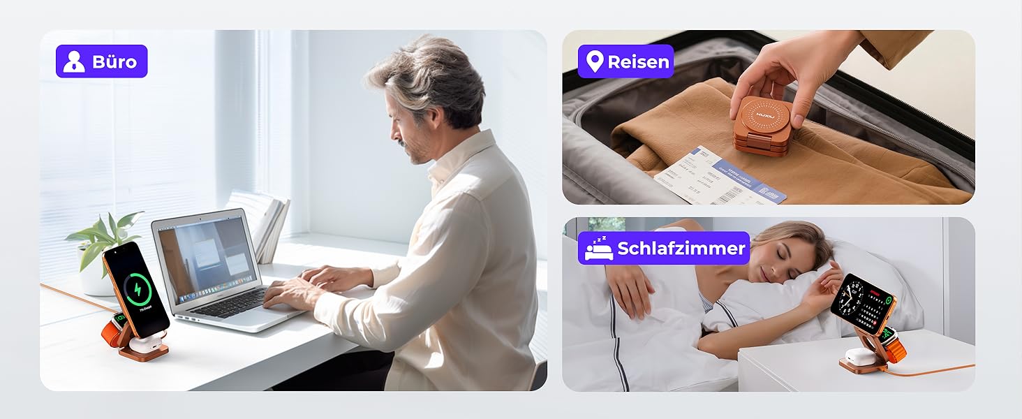 Зарядний пристрій KU XIU X55 Turbo Qi2.2 25W Magsafe 3-в-1: для Apple Watch, iPhone 17-12 та AirPods, помаранчевий