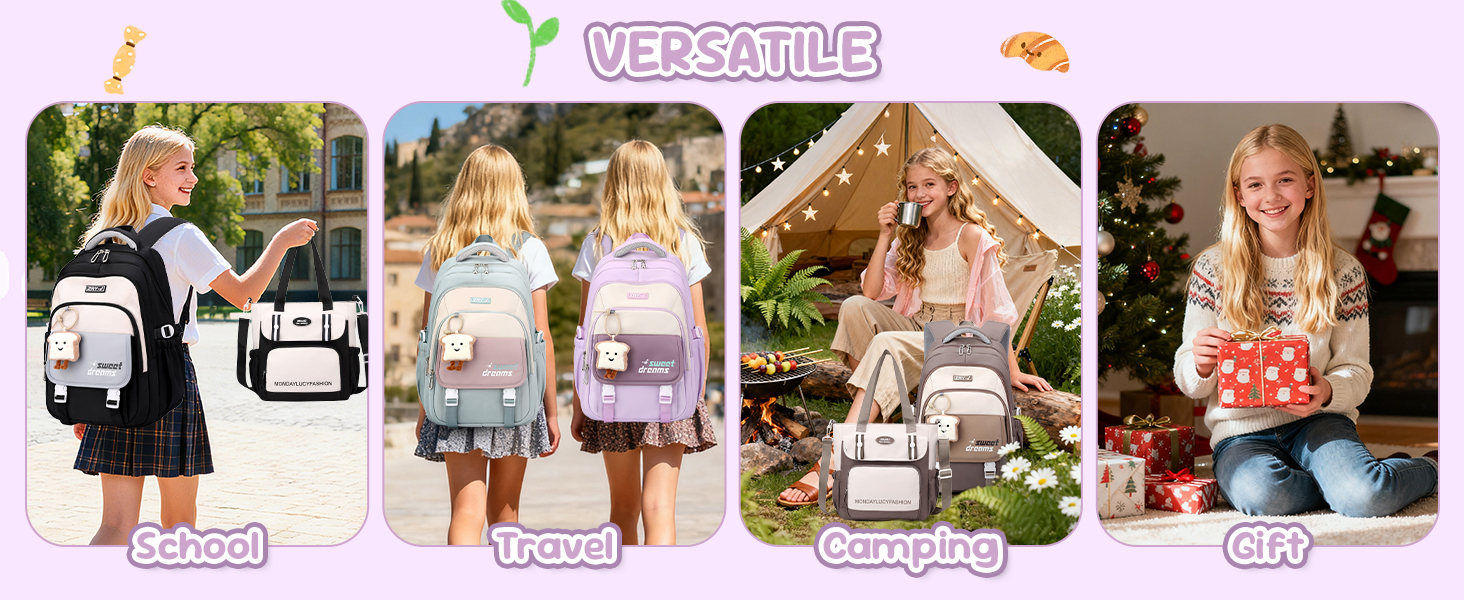 Шкільний рюкзак для дівчаток (3-7 клас), 36L, з сумкою через плече, чорний