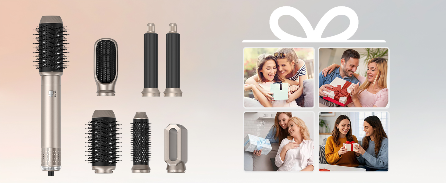 Набір для укладки волосся Souvik 6шт: щітка-фен, плойка, об'єм, сушка - срібло