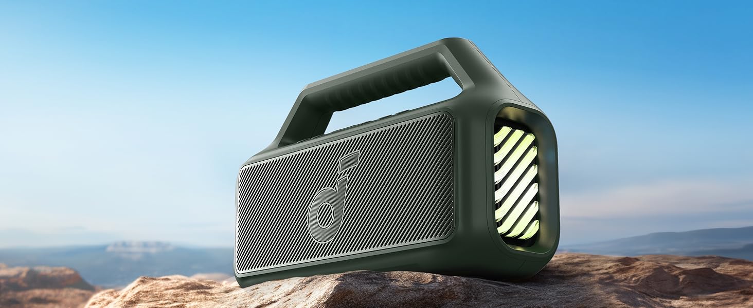 Soundcore Boom 2 - Портативна Bluetooth Колонка, 80W, Сабвуфер, BassUp 2.0, 24h, IPX7, LED, USB-C, BT 5.3, для кемпінгу, пляжу, саду (зелена)