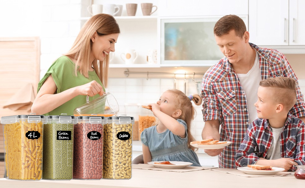 Набір контейнерів для зберігання Withosent 4L (4 шт.) з герметичними кришками, пластикові бокси для кухні, для круп, борошна, мюслі