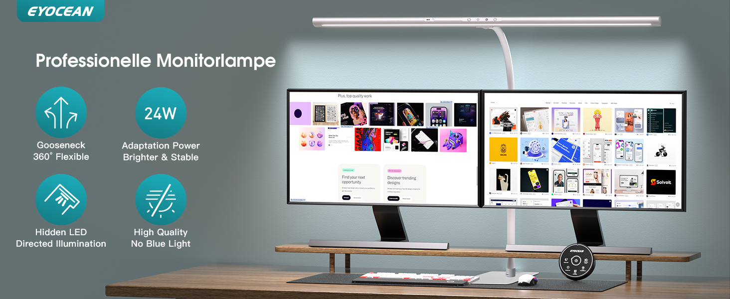 LED-лампа EYOCEAN для монітора з жестами та пультом, 24W, 80см, регульована яскравість, денне світло для офісу, читання, архітекторів, дизайнерів