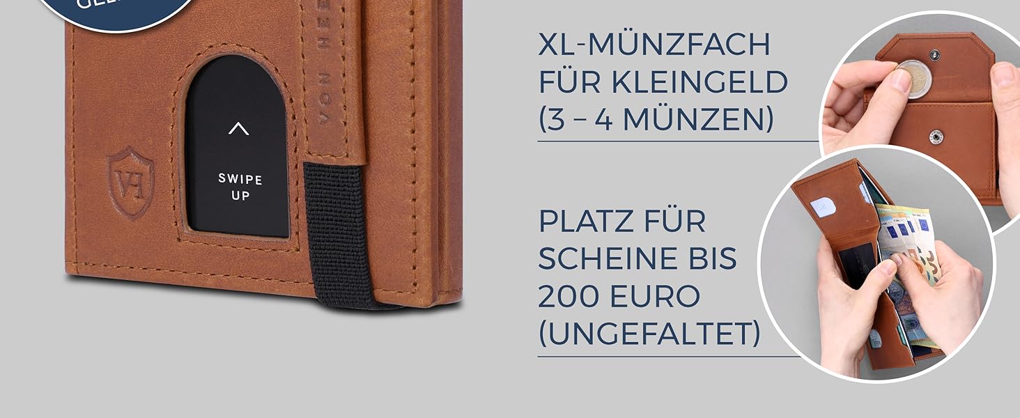 Гаманець картхолдер VON HEESEN з RFID-захистом, шкіра, чорний (Waxy) - для жінок та чоловіків