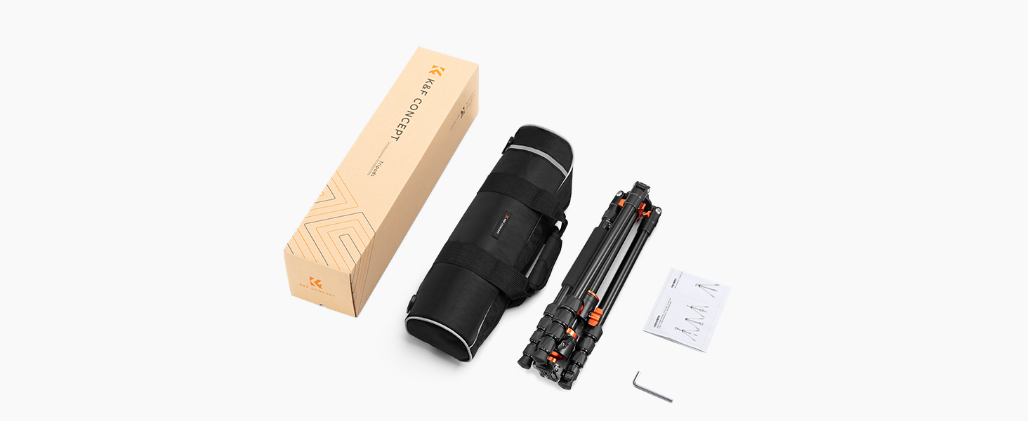 Штатив для камери K&F Concept 170см, T255A4(TM2515T1) з кульковою головкою 360° та функцією однонога штатива, 1/4'' гвинт, компактний туристичний штатив, помаранчевий