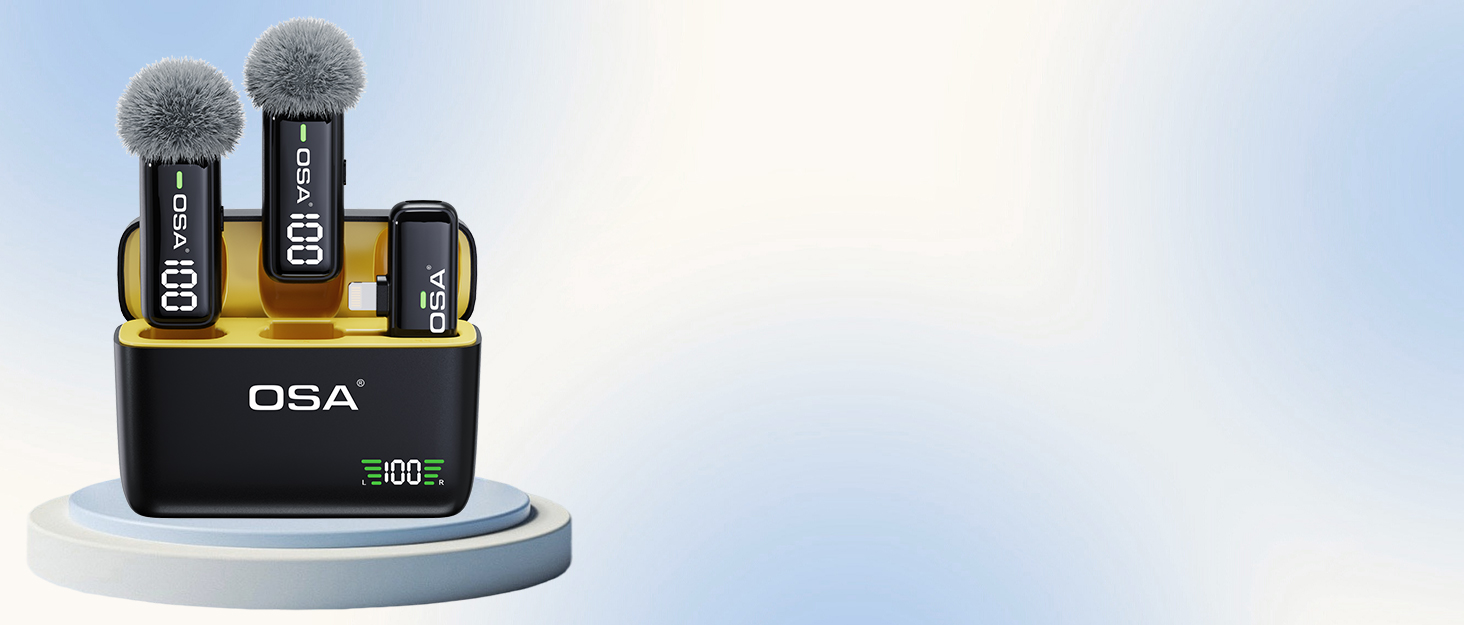 OSA Бездротовий петличний мікрофон: професійний комплект з двома мікрофонами, Plug-and-Play, для iPhone, Android, камери, ПК, з зарядним кейсом