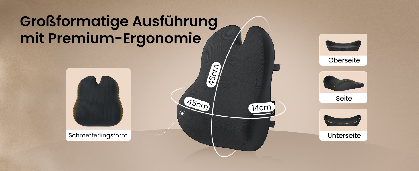 Подушка для спини ProtoArc з Memory Foam для офісного крісла, авто та столу - ергономічна, дихаюча, з регульованими ременями та сітчастим чохлом (Чорна)