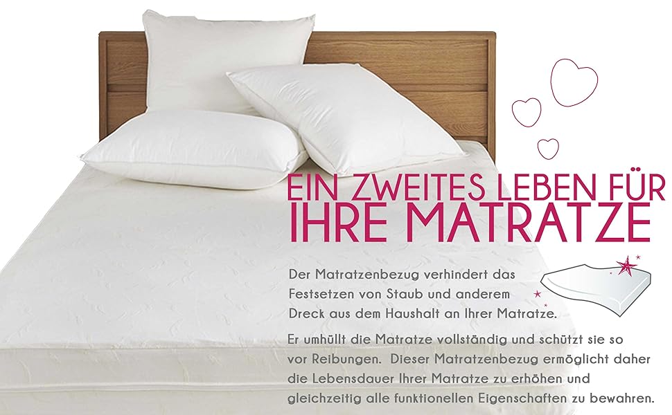 Чохол для матраца 140x190/200 см My Lovely Bed, проти пилових кліщів, бавовна, дихаючий, з блискавкою