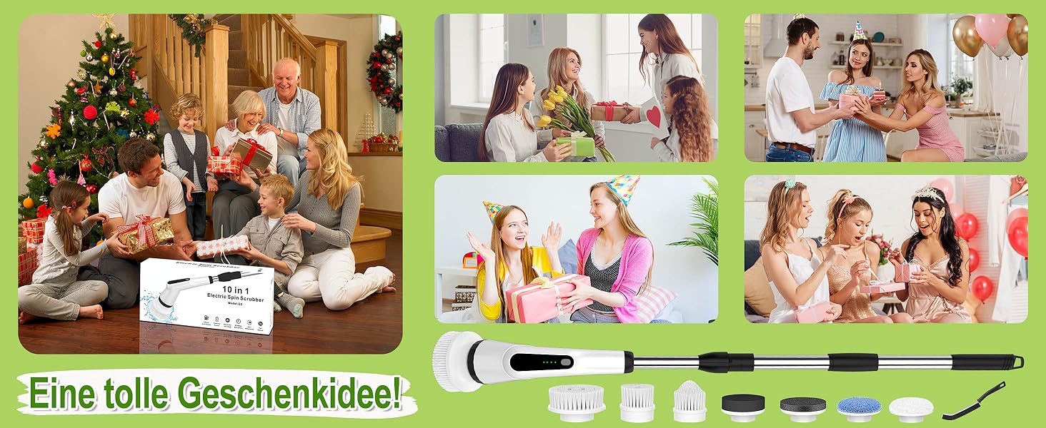 Електрична щітка для прибирання з 7 насадок, водонепроникна IPX7, регульована ручка, для ванної, кухні, підлоги, авто, біла