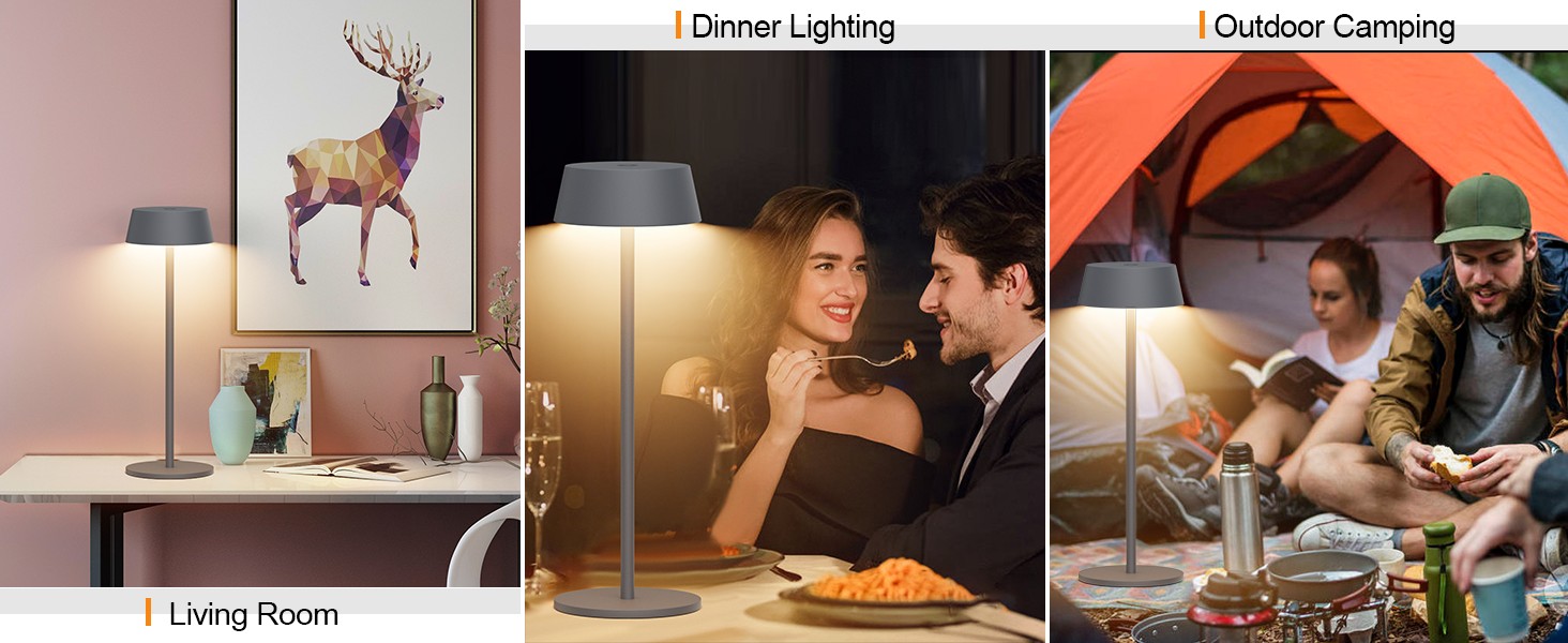 Світлодіодний акумуляторний настільний світильник Klighten з димером, сенсорний, металевий, алюмінієвий, IP54, перезаряджуваний, тепле біле світло 3000K, антрацит