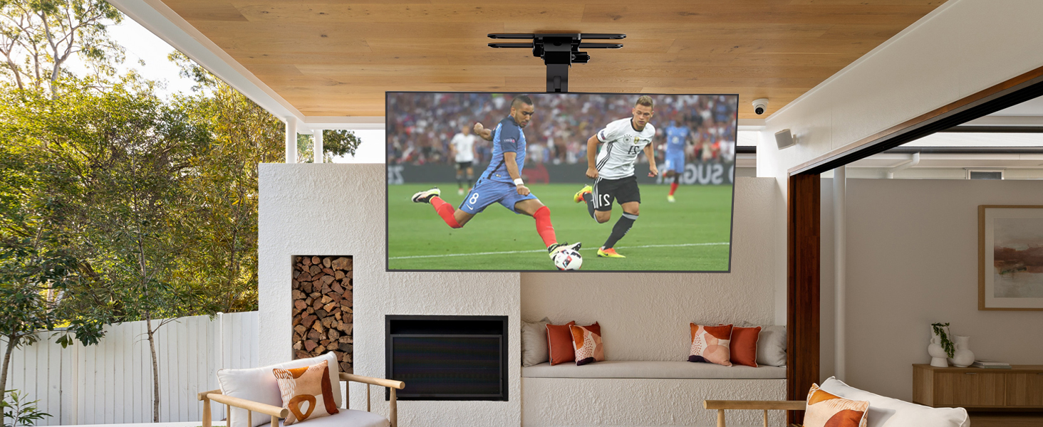 Електричний стельовий кронштейн для телевізора 37-75 дюймів, чорний - похилий, з пультом ДУ, до 45 кг