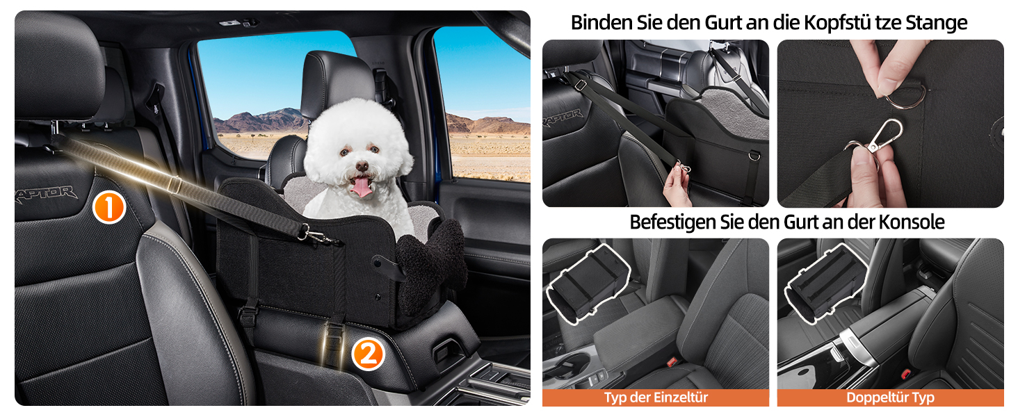 Автокрісло для собак та котів GGW | Безпечне автокрісло для маленьких собак та котів з подвійним кріпленням, водонепроникне, з бічними кишенями та швидкою установкою (сумісне з 99% підлокітників) (Чорний, стандартний стиль)