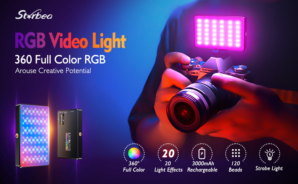 LED світло для селфі на телефон ST-120RGB-CT: 120 світлодіодів, 2500-9000K, регулювання яскравості, 3000mAh, CRI 95+, з тримачем та штативом для фото/відео