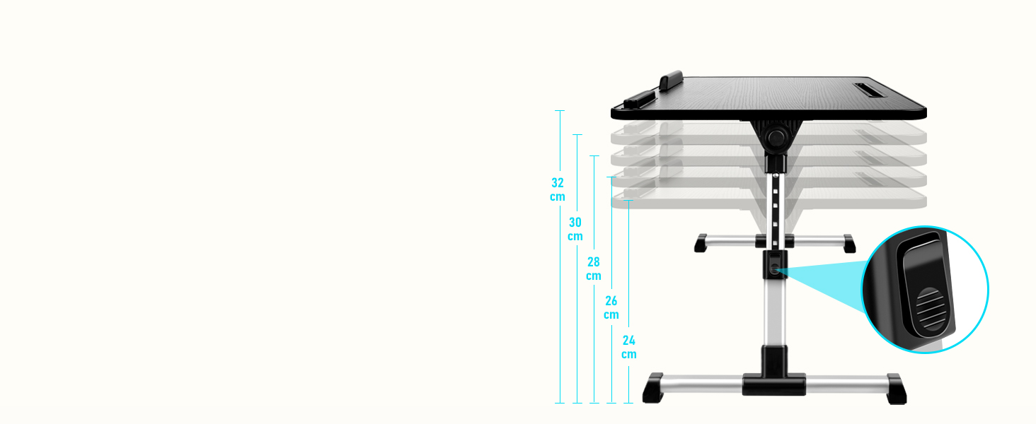 Стіл для ноутбука в ліжко, регульований, з ящиком, підставка для планшета, 60x34 см, чорний