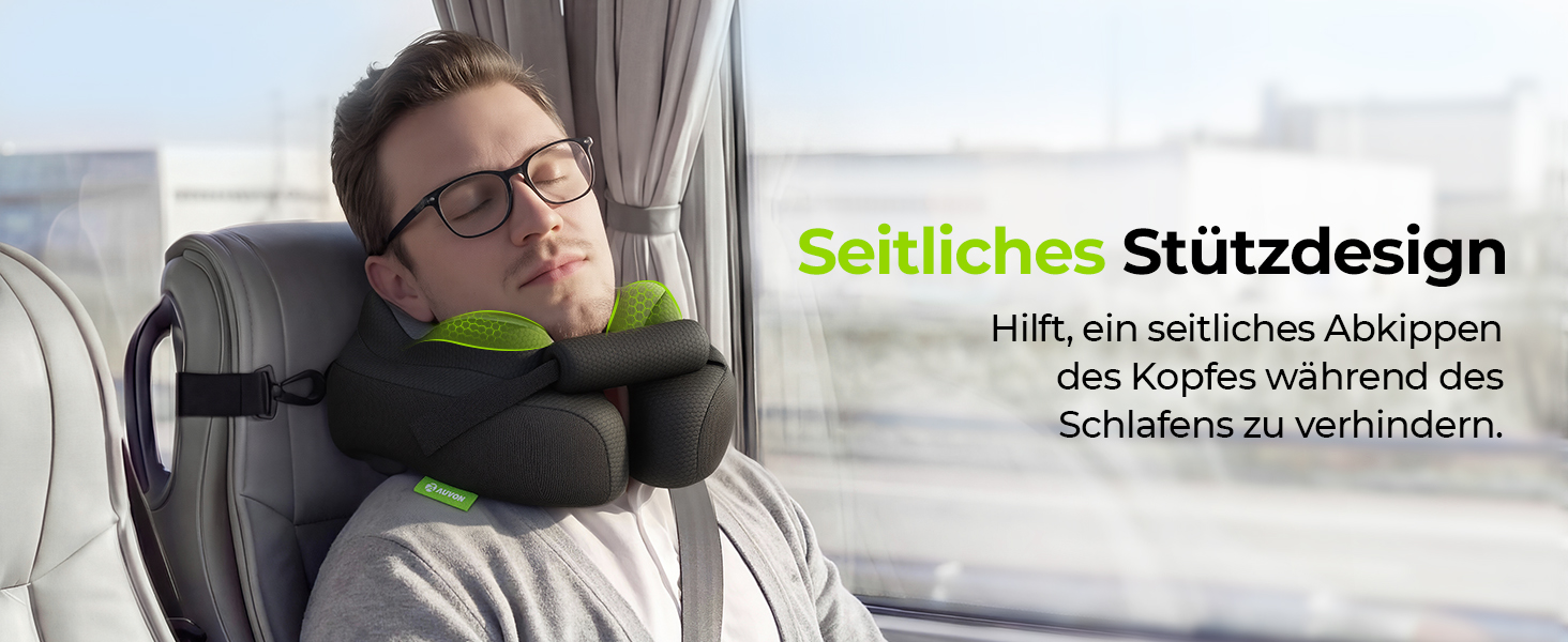 Подушка для шиї AUVON для подорожей: ергономічна підтримка голови та шиї, регульована підставка для підборіддя, дихаюча тканина, проти напруження шиї (літак, авто, поїзд)