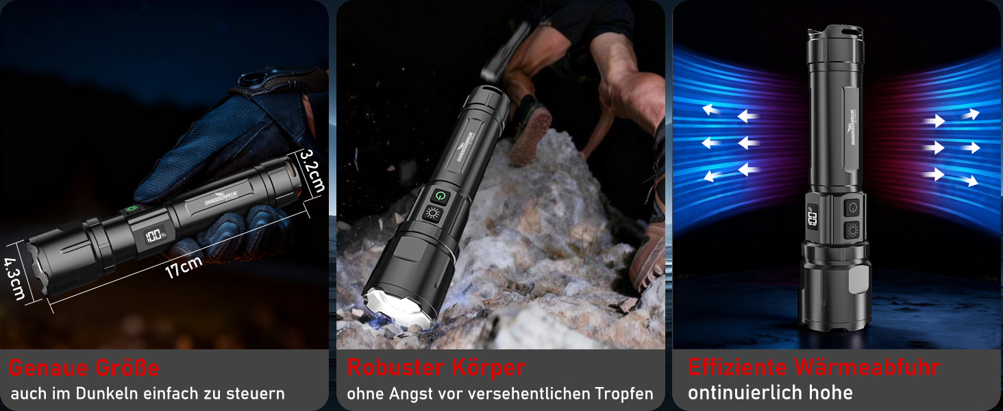 Ліхтарик Shadowhawk LED перезарядна 2 шт. | Тактичний ліхтарик (2 вимикачі) 500000 люмен, дальність до 1000м, час роботи 12 год для кемпінгу/відпочинку на природі/походів, регульована яскравість, чорний