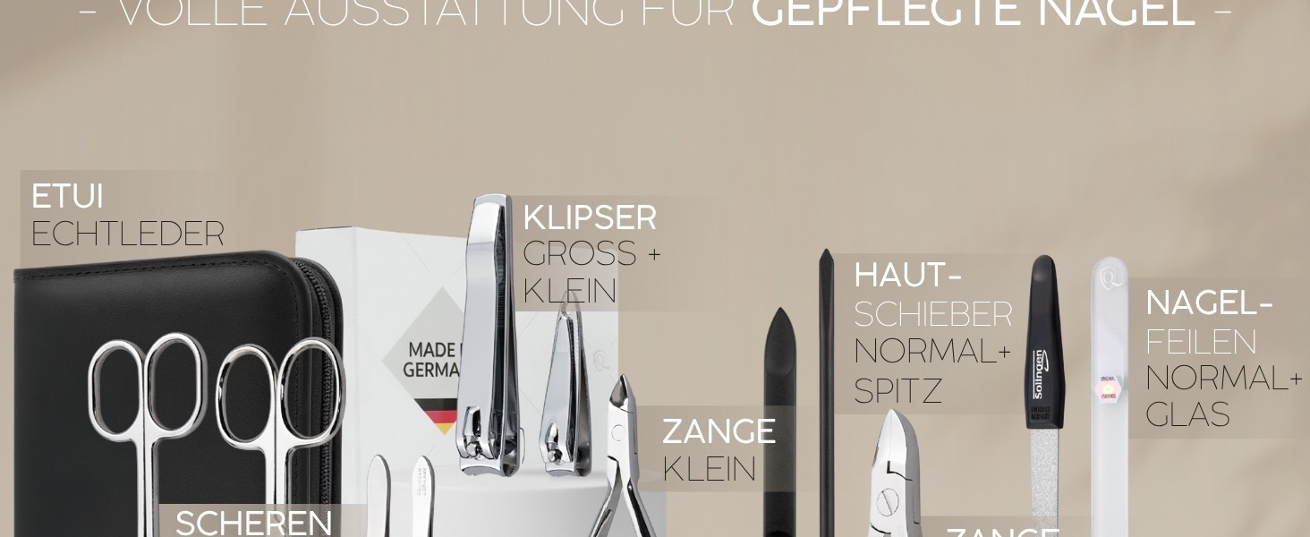 Набір для манікюру та педикюру marQus Solingen - 12 предметів у шкіряному етиулю, повний комплект для догляду за руками та ногами, блакитний