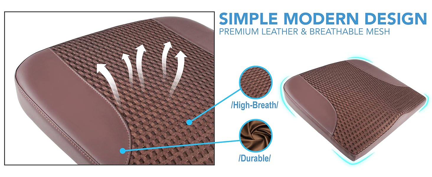 Подушка для автосидіння з Memory Foam для полегшення болю в куприку та попереку. Підходить для авто, вантажівки, офісу, інвалідного візка. Шкіра та сітка 4D (Колір: Коричневий)